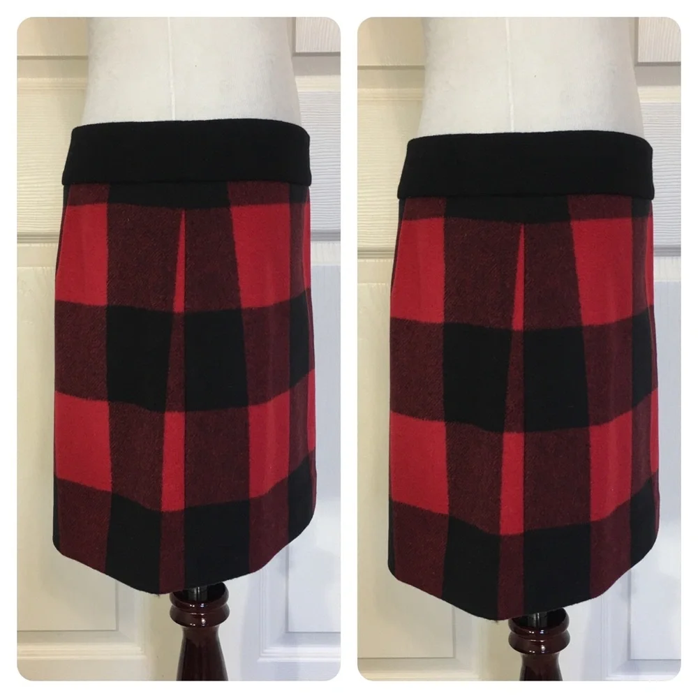 J. Crew Red and Black Buffalo Plaid Wool Mini Skirt